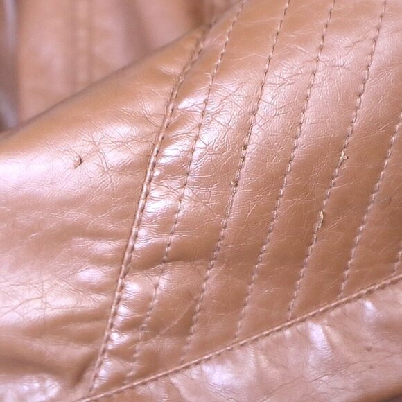 CARAMEL FAUX LEATHER JACKET S Therapy Brown Tan Moto Vegan Fall Classic Retro - Picture 7 of 11